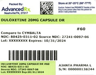 Duloxetine DR 20mg 80425-0311-02.jpg label 2 - Duloxetine DR 20mg 80425 0311 02